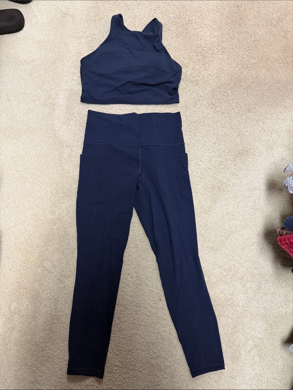 Athleta Navy High-Waist Leggings and Crop Tank Set
